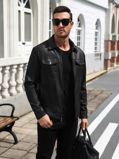 Lightweight Faux Leather Motorcycle Trucker Jacket (US Only)