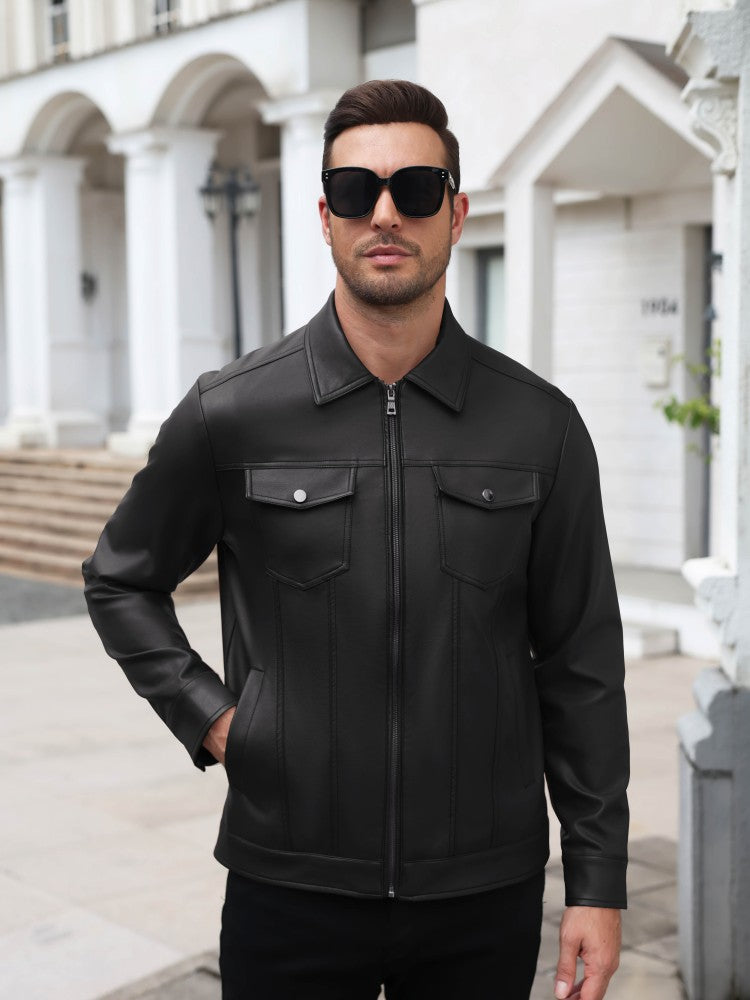 Lightweight Faux Leather Motorcycle Trucker Jacket (US Only)