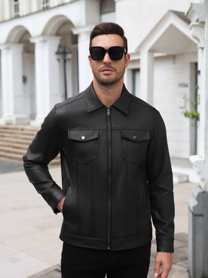 Lightweight Faux Leather Motorcycle Trucker Jacket (US Only)