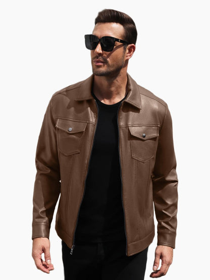 Lightweight Faux Leather Motorcycle Trucker Jacket (US Only)