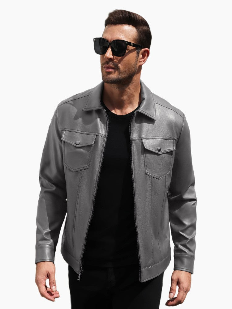 Lightweight Faux Leather Motorcycle Trucker Jacket (US Only)