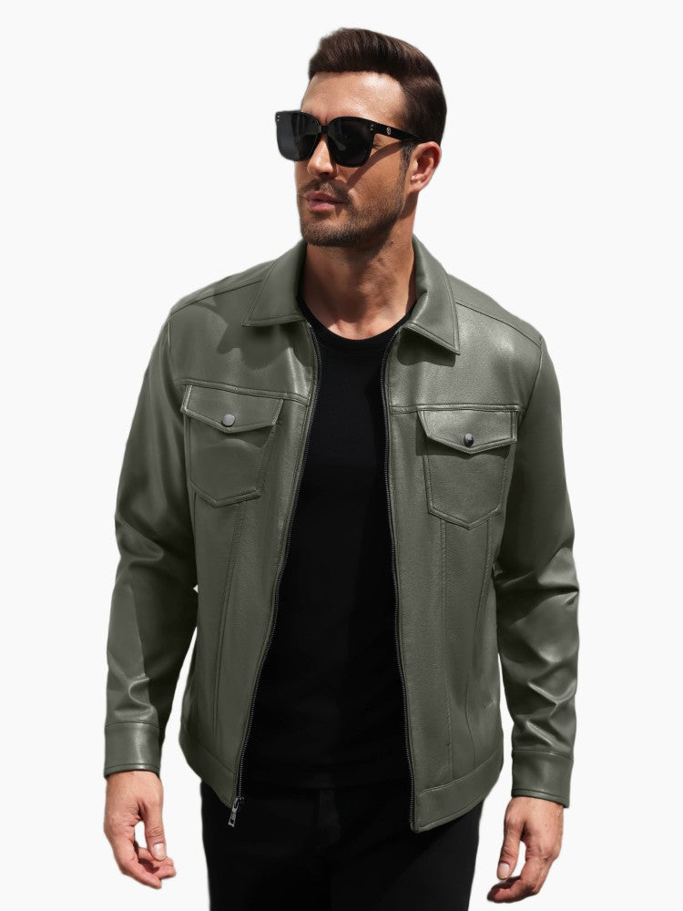 Lightweight Faux Leather Motorcycle Trucker Jacket (US Only)