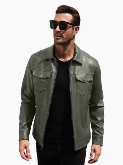 Lightweight Faux Leather Motorcycle Trucker Jacket (US Only)