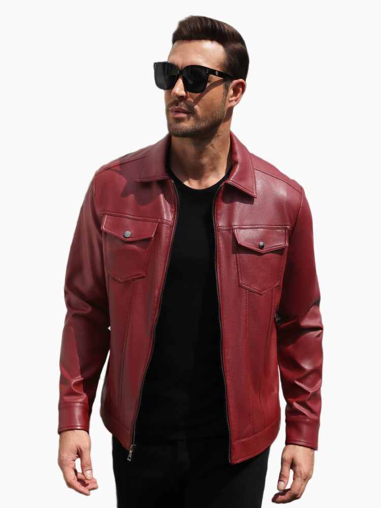 Lightweight Faux Leather Motorcycle Trucker Jacket (US Only)