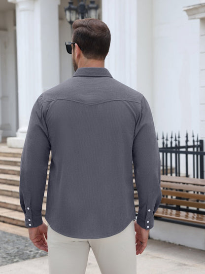 Western Pearl Snap Long Sleeve Shirt with Flap Pockets (US Only)