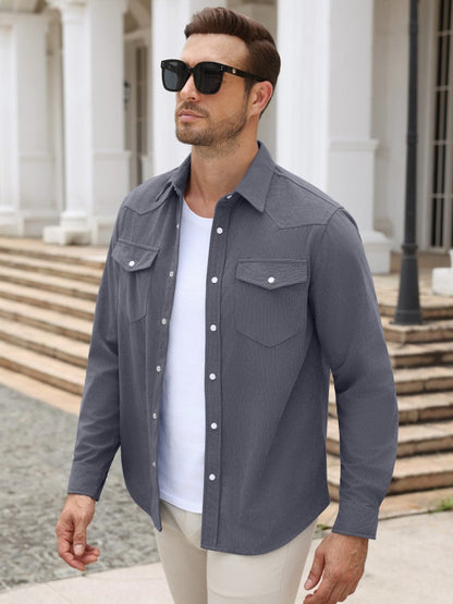Western Pearl Snap Long Sleeve Shirt with Flap Pockets (US Only)