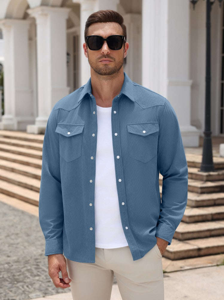 Western Pearl Snap Long Sleeve Shirt with Flap Pockets (US Only)