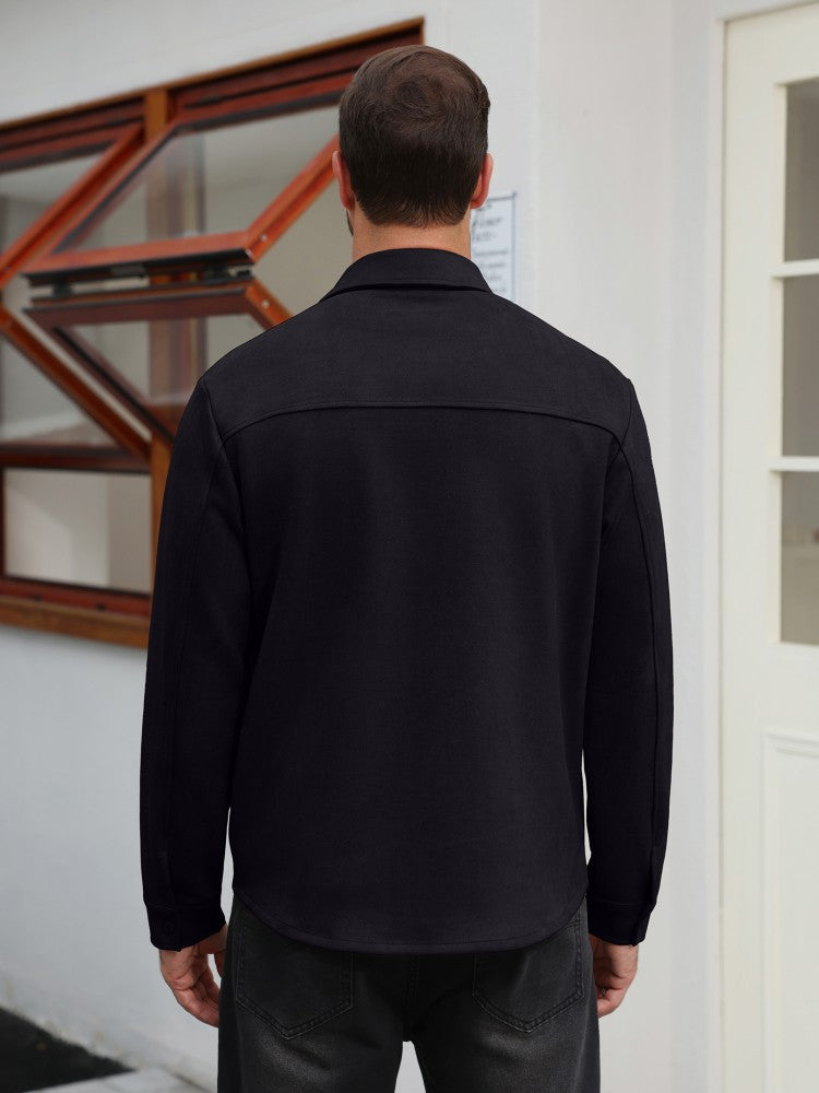 Faux Suede Button Down Shirt Jacket with Chest Pockets (US Only)