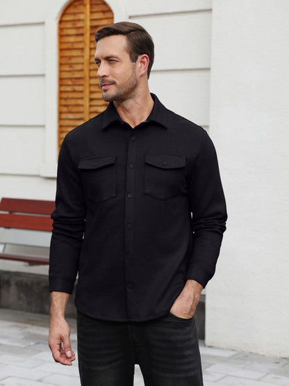Faux Suede Button Down Shirt Jacket with Chest Pockets (US Only)