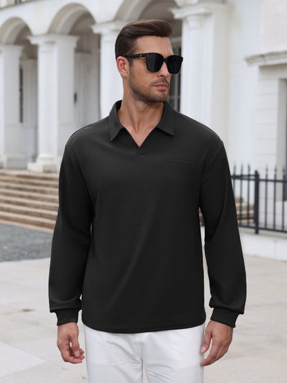 Lightweight Ribbed Knit V Neck Polo Sweater (US Only)