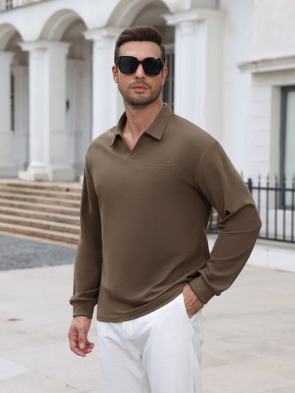 Lightweight Ribbed Knit V Neck Polo Sweater (US Only)