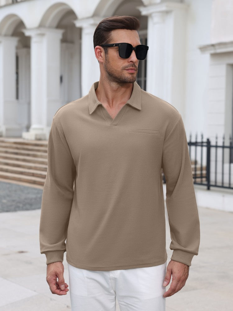 Lightweight Ribbed Knit V Neck Polo Sweater (US Only)