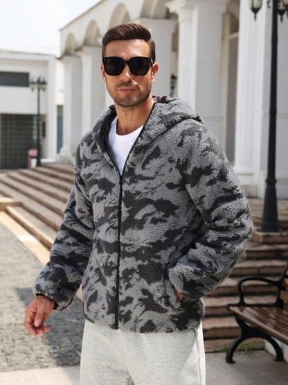 Camo Full Zip Hooded Sherpa Fleece Jacket (US Only)