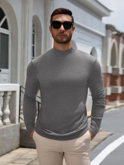 Mock Neck Slim Fit Fine Knit Pullover Sweater (US Only)