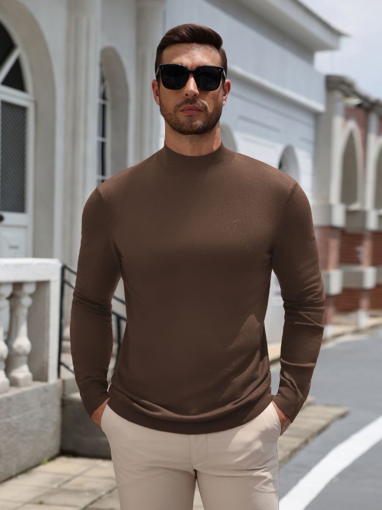 Mock Neck Slim Fit Fine Knit Pullover Sweater (US Only)