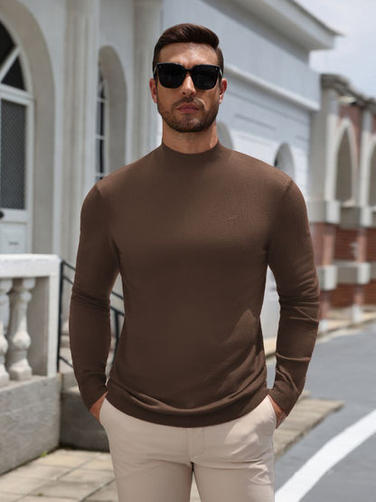Mock Neck Slim Fit Fine Knit Pullover Sweater (US Only)