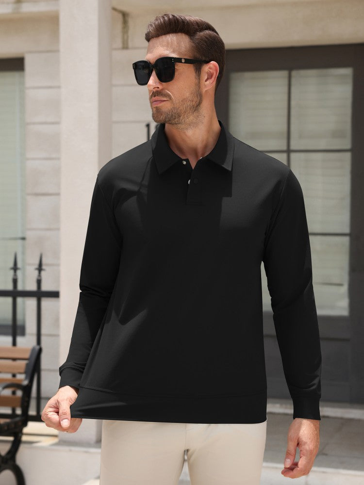Stretch Knit Quarter Snap Long Sleeve Polo Shirt (US Only)