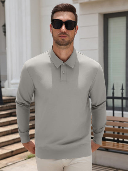 Stretch Knit Quarter Snap Long Sleeve Polo Shirt (US Only)