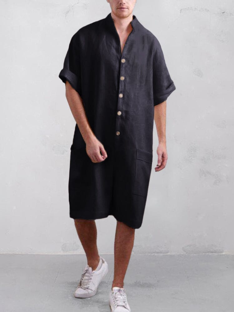 Stand Collar Cotton Linen Jumpsuit