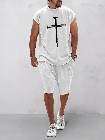 Cozy Crucifix Graphic Tracksuits Set