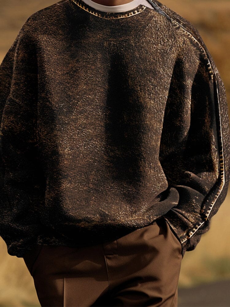 Vintage Texture Printed Tweed Sweatshirt