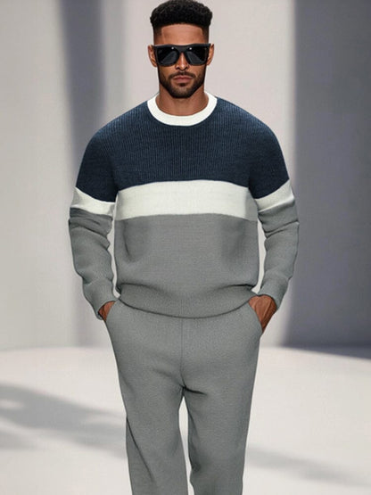 Casual Colorblock Sweatshirt Pants Set