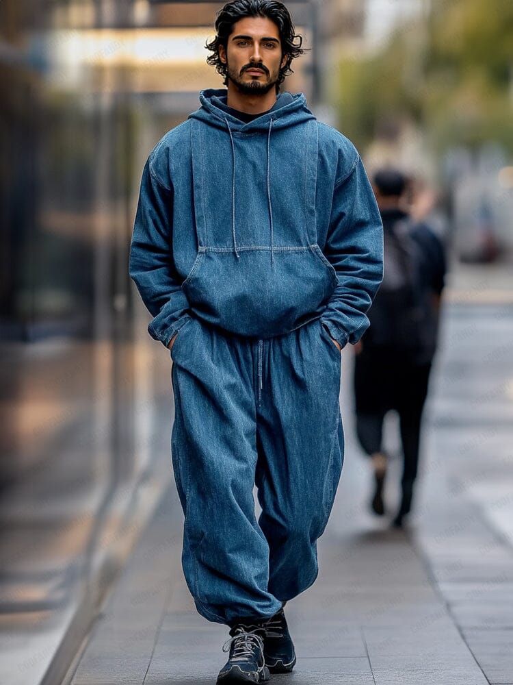 Leisure Denim Hoodie Pants Set