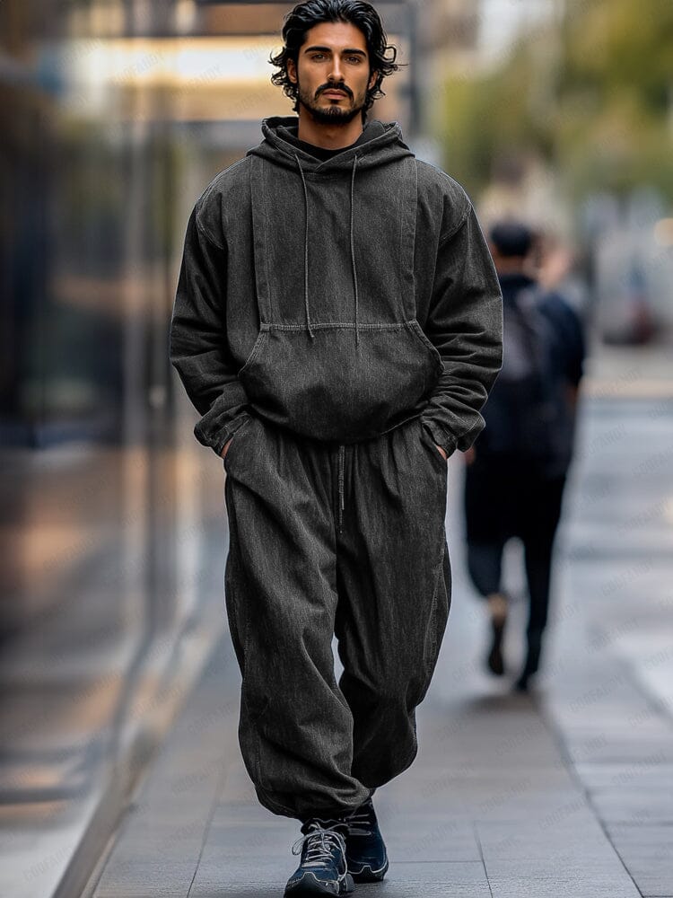 Leisure Denim Hoodie Pants Set
