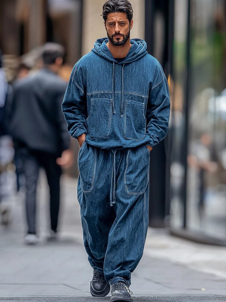Athleisure Streetwear Denim 2-Piece Matching Set