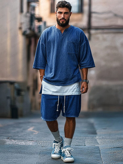 Fake Two-Piece Denim T-shirt Set