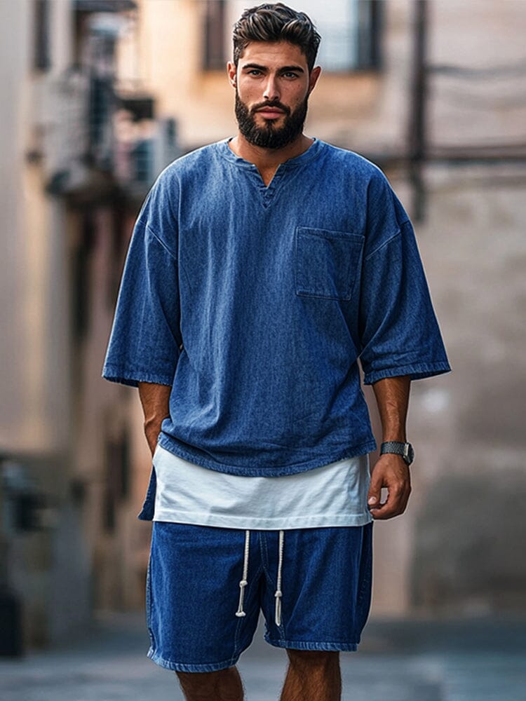Fake Two-Piece Denim T-shirt Set
