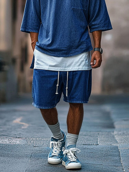 Fake Two-Piece Denim T-shirt Set