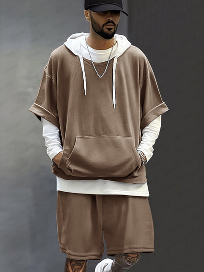 Street Style Cotton Hoodie Shorts Set