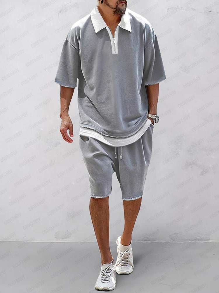 Athleisure Contrast Fake 2-Piece Shirt Set