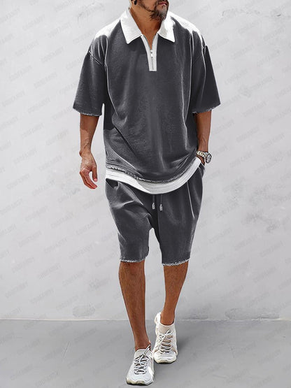 Athleisure Contrast Fake 2-Piece Shirt Set