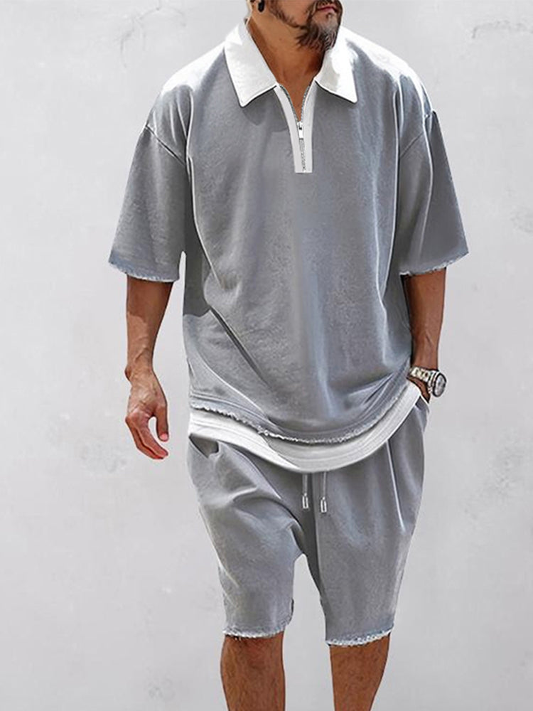 Athleisure Contrast Fake 2-Piece Shirt Set