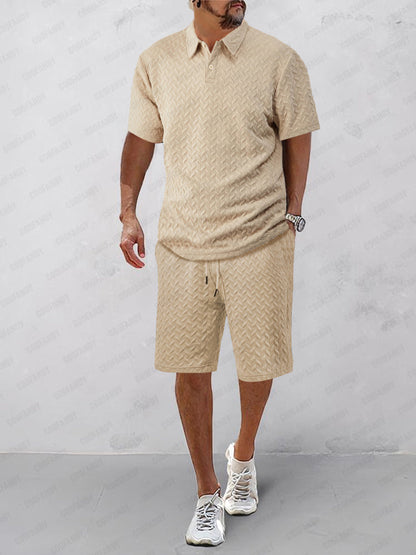 Simple Chic Textured Polo Shirt Set