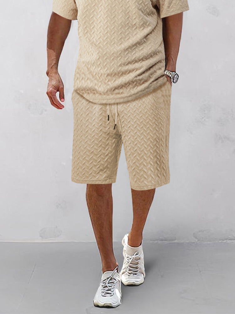 Simple Chic Textured Polo Shirt Set