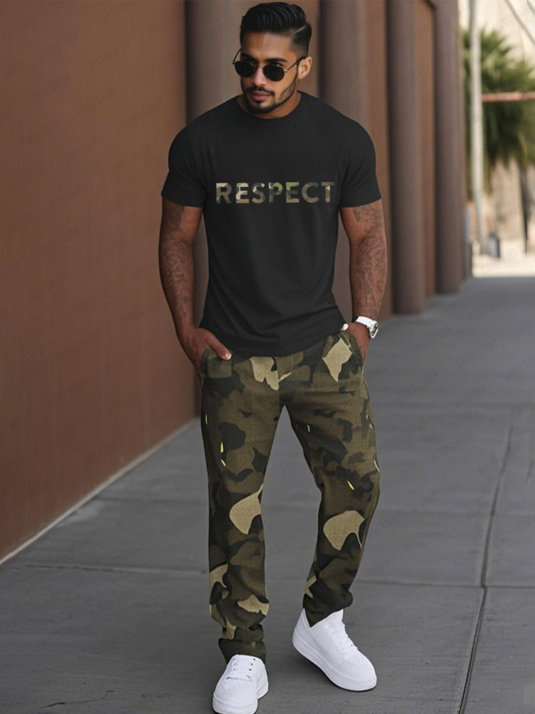 Casual Military Camo Print T-Shirt Set