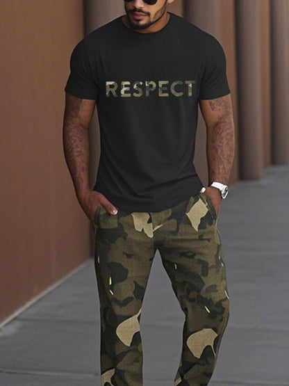 Casual Military Camo Print T-Shirt Set