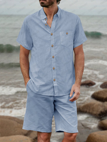 Casual Minimalist Cotton Shirt Set