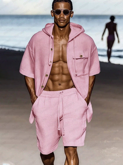 Timeless Comfort Hooded Shirt Shorts Set