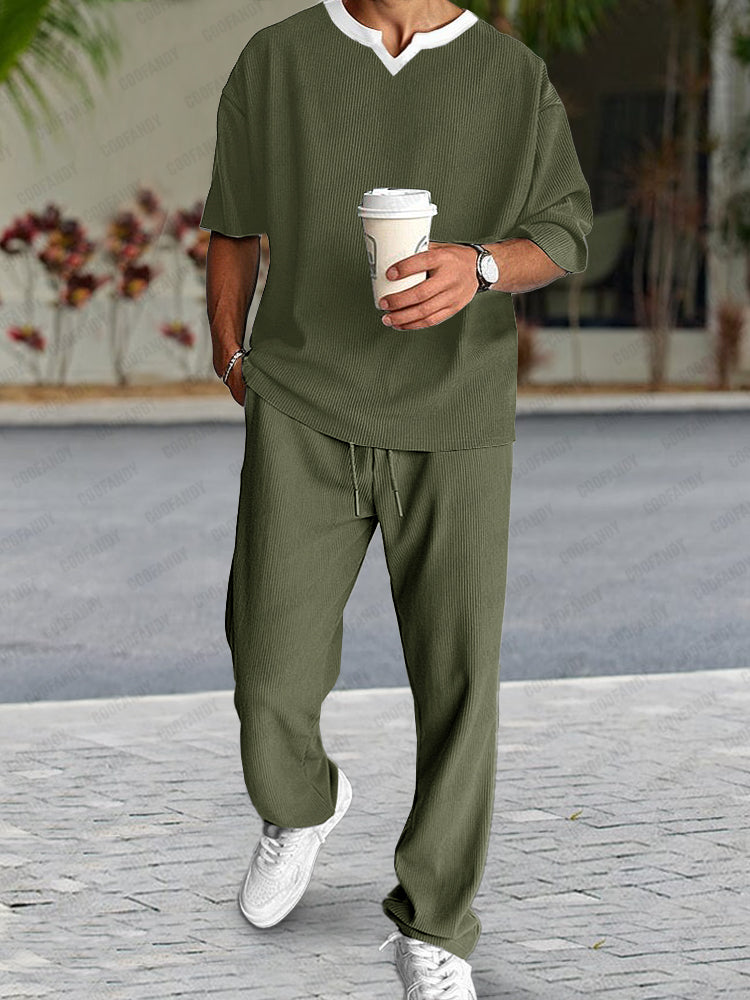 Casual Pit-Stripe Textured Matching Set