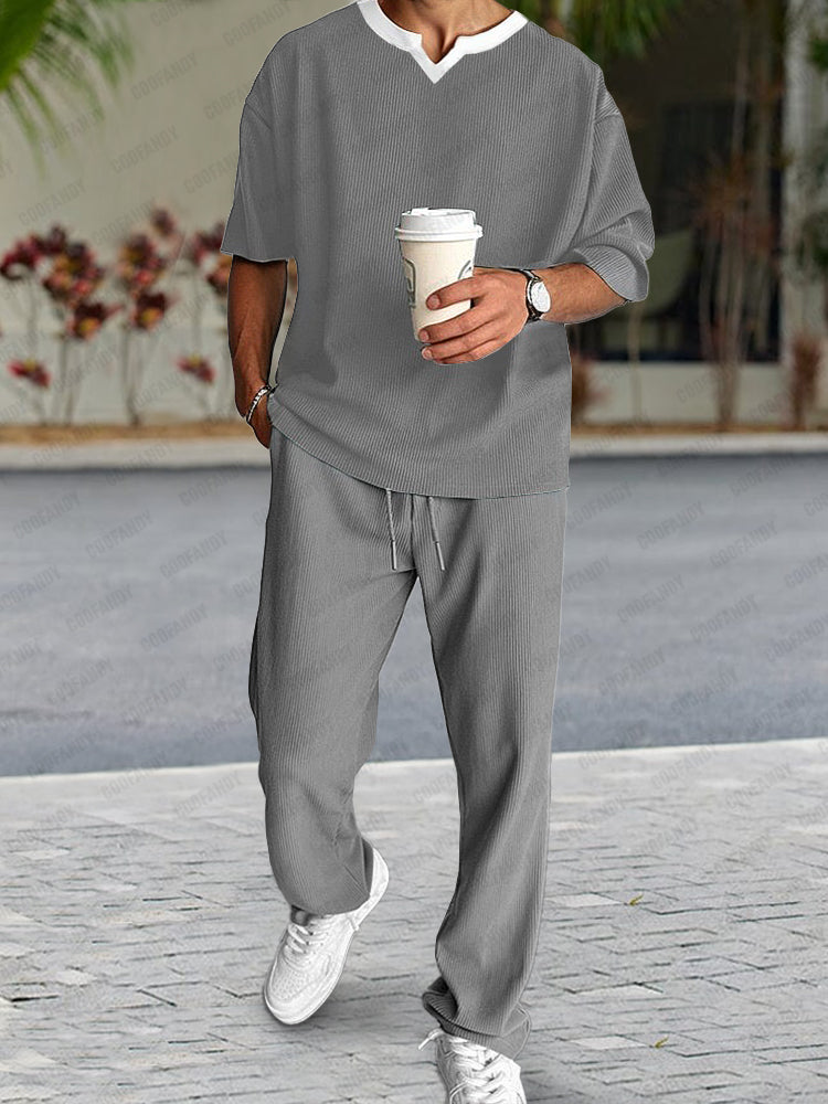 Casual Pit-Stripe Textured Matching Set