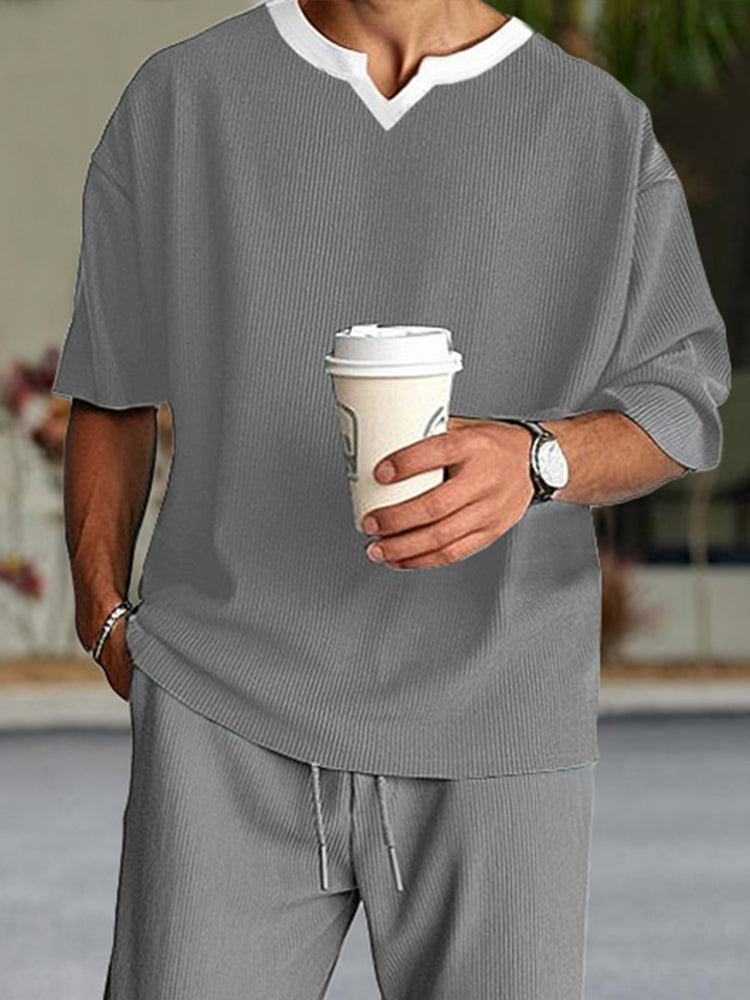 Casual Pit-Stripe Textured Matching Set