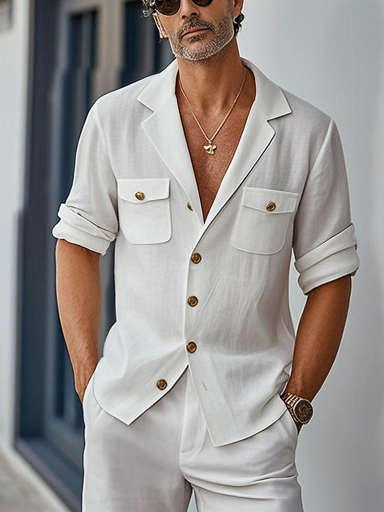 Minimal Casual Cotton Blazer Shorts Set