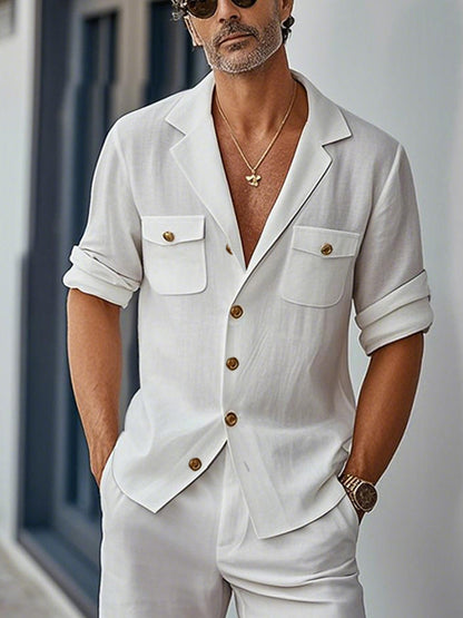 Minimal Casual Cotton Blazer Shorts Set