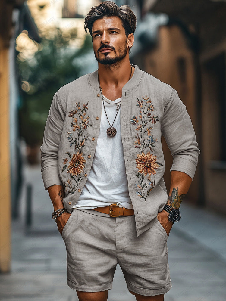 Elegant Floral Embroidered Cotton Set