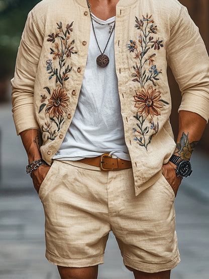 Elegant Floral Embroidered Cotton Set