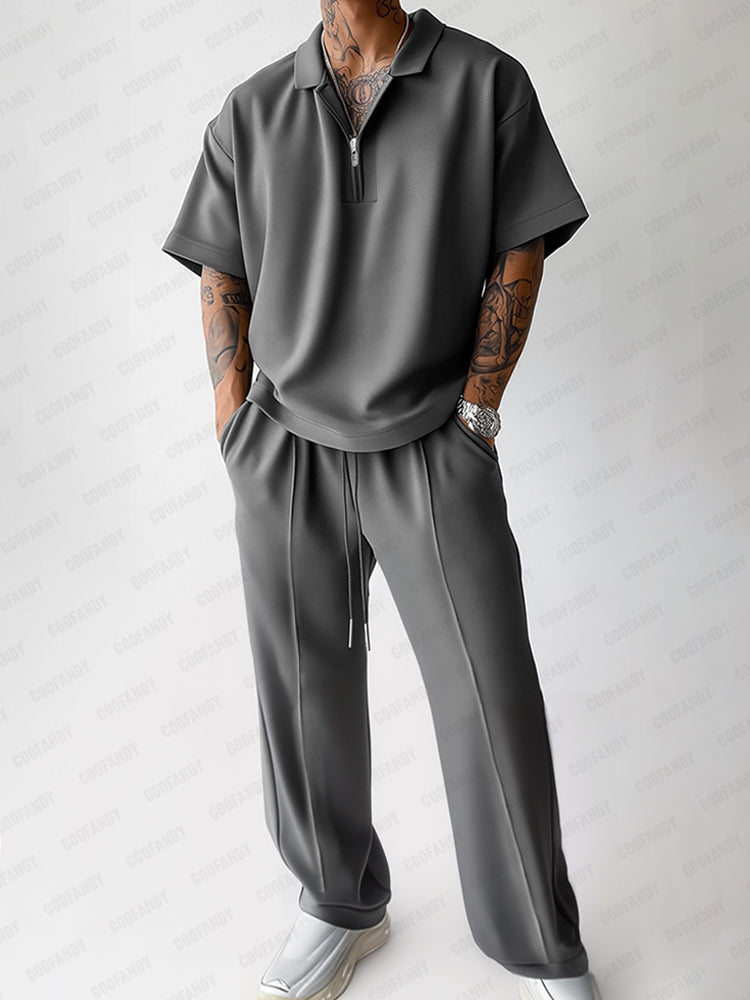 Urban Casual Polo Shirt Pants Set